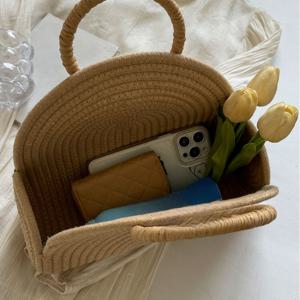 TEMU 해변 바캉스 토트백, 카키색 대용량 우븐 가방, 하프형 여름 해변 핸드백, 여성 캐주얼 크로스바디 휴가 필수품