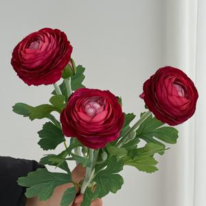 TEMU 3개입, 로즈 레드 오렌지 라눈쿨루스 조화, 라눈쿨루스 꽃, 리얼 터치 줄기 포함, 모란 연꽃 장식 웨딩 부케 파티 테이블 홈