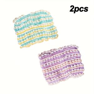 TEMU 2개 세트 탄력 있는 헤어밴드 체크무늬 컷아웃 무압박 앞머리 헤어넷 헤어커버, 세안 및 마스크 메이크업용