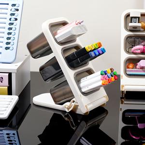 TEMU 3단 수납공간 세로형 마커 정리함 1개, 각진 필기구 케이스 및 연필꽂이, 책상용 정리함, 사무실 및 학교용 문구류 및 미술 용품 보관함, 화장품 정리함 화장 ブラシ 통