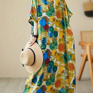 TEMU 여유로운 오버사이즈 V넥 원피스. 해변, 바닷가, 여행, 휴가에 완벽하며 기모노와 닮아 있습니다.