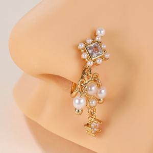 TEMU 패셔너블한 기하학적 술 장식 인조 진주 피어싱 없이 착용하는 코 클립 1개, 남녀공용 데일리용