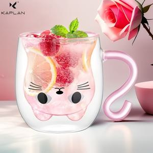 TEMU 여성을 위한 사랑스러운 고양이 테마 선물 1개, 고양이 디자인의 단열 유리 컵, 생일, 크리스마스, 발렌타인데이, 가장 친한 친구, 어머니, 딸, 선생님 및 고양이 애호가를 위한 선물로 완벽합니다. 에스프레소에 이상적입니다.