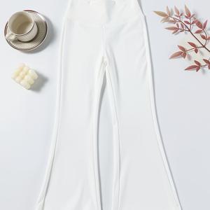 TEMU 2025년 봄 신상 여아용 슬림핏 요가 레깅스, 단색 활용도 높은 패셔너블한 고허리 플레어 팬츠, 아동복 아우터웨어, 여아용 바지 의류