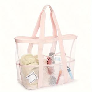 TEMU 대용량 통기성 메쉬 비치 토트백 다중 포켓 - 슬리퍼, 장난감 및 필수품을 위한 휴대용 보관함, 가족 해변 여행, 수영장 파티 및 여행에 완벽한, 해변 액세서리