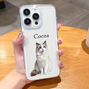 TEMU 맞춤형 펫 폰 케이스, 반려동물 사진 + 이름으로 커스터마이징 강아지 폰 케이스, 맞춤형 고양이 폰 케이스, 아이폰17 16 15 14 13 12 11 프로 맥스 16 15 14 플러스 17에어 호환, 추모 선물, 부드러운 투명 TPU 케이스