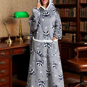 TEMU 2025 겨울 컬렉션 - 스타일 - 두꺼운 이중 복합 플란넬 - 보온 후드티 - 포켓 포함 - 두꺼운 연장형 오버사이즈 웨어러블 담요 - 후드 스웨트셔츠 - 원 사이즈 - S, M, L, XL, XXL, XXXL, XXXXL 사이즈에 적합 - 대부분의 사람에게 어울리는 후드티