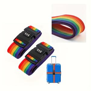 TEMU 2개 세트 조합 잠금 여행 가방 보안 스트랩 - 도난 방지 3자리 번호 잠금, 조절 가능한 어깨 스트랩 (캐리어, 여행 가방 호환) - 내구성 강한 폴리프로필렌 웨빙, 스냅 잠금, 항공 여행 및 기차/버스 여행용 도난 방지