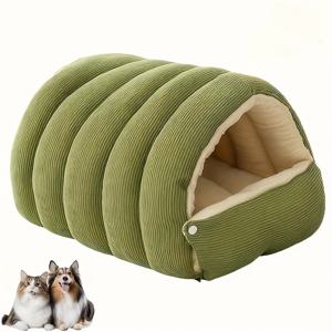 TEMU 아늑한 플러시 진정 동굴 침대 - 겨울용 따뜻한 후드 하우스, 탈착식 세탁 커버, 강아지와 고양이를 위한 부드러운 둥근 펫 베드, 라벤더, 세이지 그린, 화이트 실내 침구 (쉬운 조립)