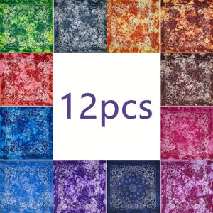 TEMU 12개 패슬리 밴다 헤어밴드 손수건 남녀공용 12가지 색상 프린트 폴리에스터 캐시우 꽃 모양 스퀘어 스카프 야외 사이클링 힙합 스트리트 댄스 다기능 헤어 스카프