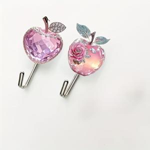 TEMU 사과, 수건, 핸드 타월, 가방, 주방 도구, 열쇠 보관 후크, 거실, 주방, 욕실, 침실, 사무실, 방 꾸미기 및 홈 데코를 위한 추가품으로 적합한 강력 접착 후크 2개 세트