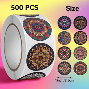 TEMU 500장 롤, 만다라 아트 패턴 스티커, 2.5cm/1.0인치 라운드, 선물 포장에 이상적. 필통, 케이크, 책, 봉투, 카드스톡, 헬멧 등 장식에 완벽