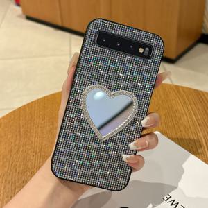 TEMU 휴대폰 케이스 - 삼성 갤럭시 S10 4G 또는 5G 및 S10 플러스용 귀여운 메이크업 뷰티 반짝이는 하트 거울 케이스, 글리터 하드 커버