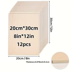 TEMU 12개/8개/4개 - 20X30Cm 사각 보드, 8X12인치, 2mm 두께 린덴 우드 보드 - 부드러운 미완성 사각형, 레이저 커팅, 우드 버닝, 건축 모델 및 스테인에 적합. 레이저 커팅, 스테인 및 페인팅 프로젝트에 적합