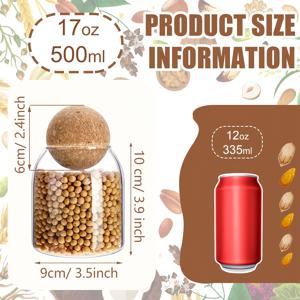 TEMU 볼 뚜껑이 달린 500ml 유리병 3개, 원형 코르크 유리 용기, 귀여운 장식 정리용 유리병, 두꺼운 붕규산 재질의 유리 보관 용기, 사탕, 음식, 커피 원두, 견과류, 향신료 및 차 포장에 적합