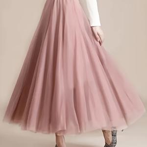 TEMU 여름을 위한 우아한 A라인 스커트 - 신축성이 뛰어난 하이웨이스트, 백색 틀 미디 드레스, 웨딩 및 정장 행사에 적합, 정장 행사 의상|러플 헴라인|신축성 있는 소재