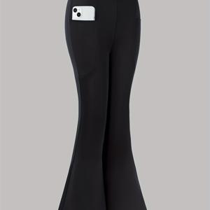 TEMU 여아 의류, 여아용 바지 포함. 신축성 있는 긴 바지로 봄, 여름, 가을에 적합합니다. 솔리드 컬러의 하이웨이스트 플레어 팬츠에 독특한 포켓이 특징이며, 야외 활동, 스포츠, 캐주얼 외출에 적합합니다.