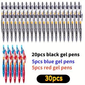 TEMU 30개입 자동 개폐 젤 펜 세트 (0.7mm). 편리한 필기를 위한 검정, 파랑, 빨강 잉크가 특징입니다. 이 팩에는 검정 펜 20개, 파랑 펜 5개, 빨강 펜 5개가 포함되어 있으며 사무실, 학교 또는 집에서 사용하기에 이상적입니다.