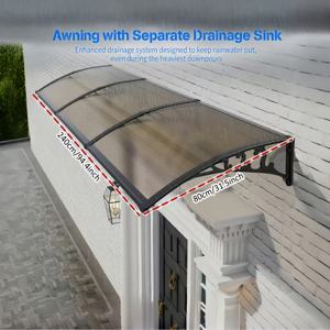 TEMU 80x240cm 고하중 도어 차양 - 간편 설치 폴리카보네이트 야외 캐노피, 파티오용 햇빛 및 비 가리개