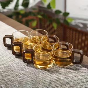 TEMU 100ml 고 붕규산 유리 컵 6개 세트 (나무 손잡이 포함) - 내열성, 식기세척기 사용 가능, 소형 티 컵, 나무 손잡이 커피 머그, 할로윈 및 크리스마스 선물로 완벽, 사무실, 캠핑, 케이터링, 비즈니스 모임에 적합