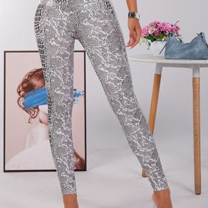 TEMU 하이웨이스트, 몸매 보정, 골드 엠보싱 화이트 뱀 패턴 레깅스