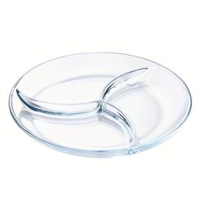TEMU 1pc 둥근 유리 저녁 접시 - 섹션 32, 포션 제어, 과일 샐러드, 사이드 디시, 식사 분리, 가정용, 샐러드 서비스 플래터 | 현대식 식기 | 내구성 있는 유리 접시