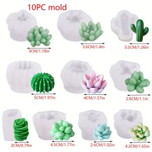 TEMU 다육이 식물 캔들 몰드 10개, 3D 선인장 실리콘 몰드, 꽃무늬 아로마테라피 캔들, 낙진, 아로마테라피 석고 만들기, 비누 몰드, 가정용 고급 장식용 예술품