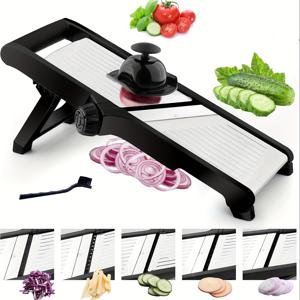 TEMU 만돌린 식품 슬라이서, 감자, 양파, 칩용 조절식 스테인리스 스틸 야채 슬라이서, 토마토 슬라이싱용 청소 브러쉬 포함