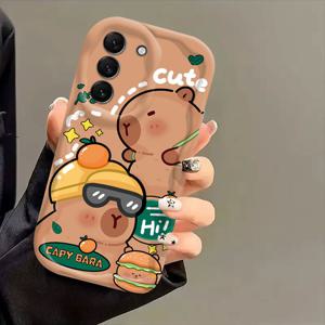 TEMU 귀여운 카피바라 패턴 폰 케이스, 갤럭시 A72 S21-5G/S30/G991 S21 S22 S23 S24 S25 A50 A55 A16 프린트, 크림 웨이브 엣지, 충격 방지 보호 커버