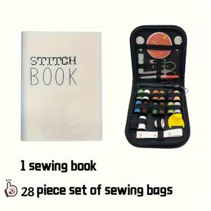 TEMU 2세트 - 초보자용 재봉 책 + 재봉 도구 28개, 프랑스 자수 책, 106가지 기술, 재봉 매뉴얼, 창의적인 미니 재봉 책, 자수 실 가이드, 휴대용 미니 재봉 키트, 매니아 및 초보자에게 적합