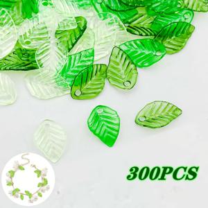 TEMU 300개 그린 잎사귀 비즈 | 핸드메이드 아크릴 다면체 비즈, 밝은 녹색, 귀걸이, 팔찌, 목걸이, 헤어 액세서리에 적합, 선물, 발렌타인데이, 생일, 새해 선물로 이상적