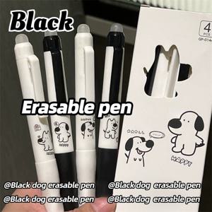 TEMU 내장형 지우개 팁이 있는 검정색과 파란색 지우개 젤 볼펜 4개, 지울 수 있는 실수를 위한 속건성 잉크, 학교 문구류