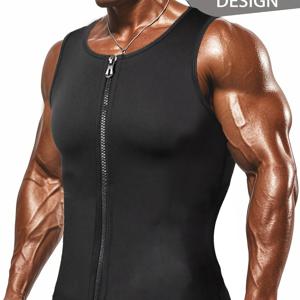 TEMU 남성용 네오프렌 바디 쉐이퍼 조끼 - 땀 흘리는 고무 바디수트 - 사우나 허리 트레이너 - 가을, 겨울용 따뜻한 조끼, 편리한 지퍼로 쉽게 착용 - 발렌타인데이 선물