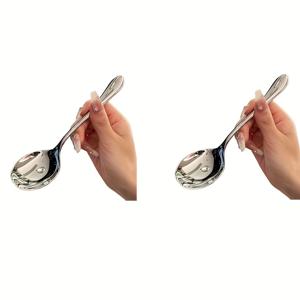 TEMU 긴 손잡이가 달린 오버사이즈 스테인리스 스틸 서빙 스푼 2개 세트. 튼튼하고 두꺼워 가족 모임, 호텔 뷔페, 식당, 저녁 식사 및 연회에 적합합니다.