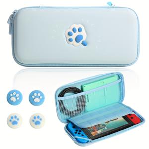 TEMU 포터블 핑크 고양이 발톱 하드 쉘 휴대용 케이스 - 닌텐도 스위치/스위치 OLED용 귀여운 여행용 케이스, 12개의 게임 카드 슬롯, 4개의 교체 가능한 손가락 그립 캡, 콘솔 및 액세서리 보관함