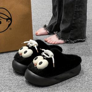 TEMU 여름/겨울용 만화 눈매 디자인 여성용 푹신한 가을/겨울 슬리퍼. 두껍고 편안하며 부드럽고 따뜻한 밑창과 귀여운 플러시 안감이 특징이며 겨울철 야외 활동에 적합합니다. 여성 신발