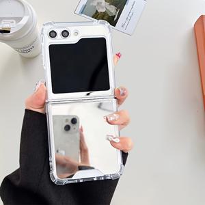 TEMU 갤럭시 Z 플립 6/4/3/5/Z3/Z4 플립4/플립3 호환 럭셔리 미러 백 폰 케이스, 사각 충격 방지 커버