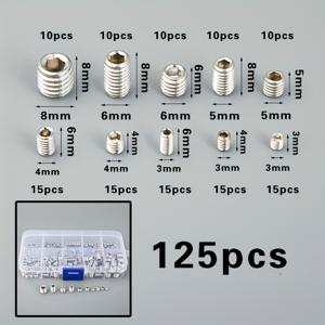 TEMU 125개/박스 육각 렌치 알렌렌치 컵포인트 스크류 볼트, 나사 세트 M3/M4/M5/M6/M8, 스테인리스 스틸 등급 12.9 하드웨어 키트
