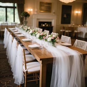 TEMU 1개, 3.3*164ft 사이즈 특대형 화이트 튤 거즈 커튼, 반투명 패브릭 커튼, 범용 웨딩 아치, 기념식, 무대 장식, 행사 배경, 테이블과 의자 소품(테이블 플래그), 파빌리온, 웨딩 장식용으로 적합