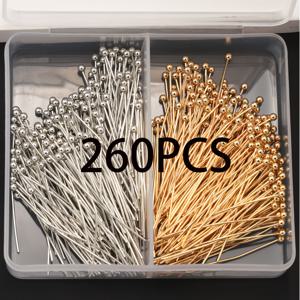TEMU 260개 / 35mm 박스형 볼 헤드 핀, DIY 비즈용 구리 원형 핀, 이중 컬러 세트, 유연하고 절단 가능, 펜던트 제작, 팔찌, 목걸이, 귀걸이, 머리 액세서리, 지갑 장식, 보석 공예, 내구성 및 다목적, 수제 오너먼트 펜던트, 연결 핀, 공예 재료