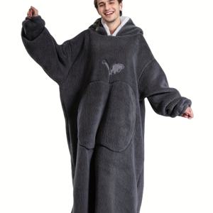 TEMU 커플용 오버사이즈 캐주얼 후드티, 가을/겨울철에 따뜻하고 두꺼운 원단으로 편안하게 착용하기에 완벽합니다. 긴 길이의 풀과 사과 모양의 포켓이 특징입니다.