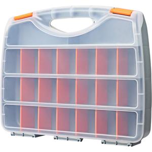 TEMU 차고 공구용 하드웨어 보관함. 손잡이와 투명 뚜껑이 특징이며 가정용 차고 공구 유지 보수에 적합합니다. 이 하드웨어 정리함에는 21개의 조절 가능한 칸막이와 2개의 고정된 섹션이 포함되어 있으며 나사, 너트, 볼트에 적합합니다.