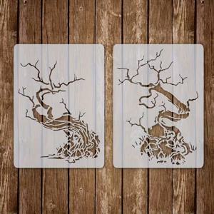 TEMU 2개 세트 나무 가지 & 뿌리 템플릿 - DIY 벽 예술, 패브릭 페인팅, 캘리그라피용 재사용 가능 스텐실 - 나무결 디자인 A4 크기 공예 템플릿, 러스틱 장식용 스텐실