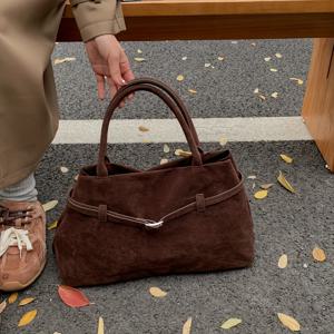 TEMU 우아한 다크 브라운 여성용 핸드헬드 숄더백, 정교한 버클 장식이 있는 심플한 스퀘어 아웃라인, 클래식하고 활용도 높은 레트로 패션 매력을 보여주는 가방