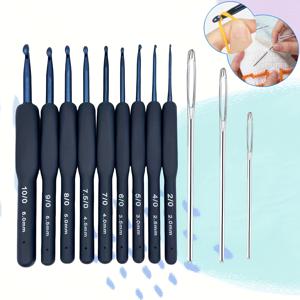 TEMU 6/12개입 코바늘 뜨개질 도구 세트 (부드러운 손잡이), 2-6mm 색상 코드 코바늘 2개, 3가지 크기의 실 재봉 바늘 - 내구성, 경량, 편안한 그립감 - 뜨개질, 인형 코바늘 뜨개질, 담요, 스카프, 스웨터 및 초보자 공예 키트에 적합