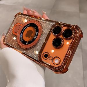 TEMU 아이폰 17, 16, 15, 14, 13, 12, 11 Plus Pro Max Air에 적합한 초강력 충격 방지 스탠드 폰 케이스 (전기 도금 레이저 글리터). 스탠드 기능과 무선 충전 지원으로 친구 또는 파트너를 위한 훌륭한 선물입니다.