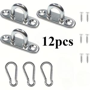 TEMU 12개 스테인리스 스틸 U자 고리 (스프링 걸쇠 포함) | 1.8인치 | 광택 처리된 끝, 잠금 가능, 부식 방지, 실내외 사용에 적합, 천장 장착, 식물 바구니 및 조명 스트링 장식용