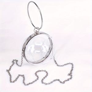 TEMU 2024년 신상 여성용 실버 라운드 볼 투명 아크릴 핸드백, 크로스바디 체인으로 간편하고 활용도 높은 트렌디한 스몰백