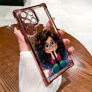 TEMU 휴대폰 케이스 - 아름다운 소녀 보호 폰 커버, 휴대폰 모서리 보호 강화, 삼성 갤럭시 S24/S23/S22/A55/A54/노트 20/노트 10 및 기타 모델에 적합, 투명, 충격 방지, 미끄럼 방지, 경량