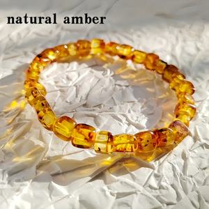 TEMU 천연 호박석 사각 구슬 팔찌 1개 - 기하학 패턴, 남녀공용 디자인, 튼튼한 데일리 주얼리, 스마트 캐주얼 & 정장용 액세서리, 반짝이는 구슬